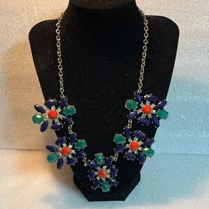 Floral Statement Necklace with Blue and Green Accents